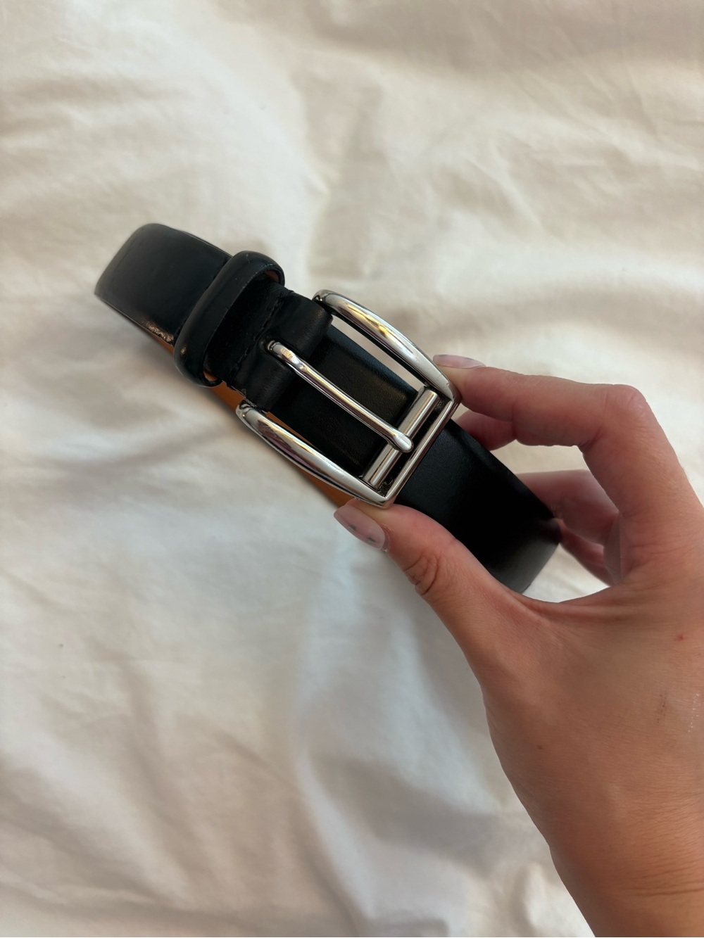 Ralph Lauren Black Leather Belt with Solid Brass Silver Buckle